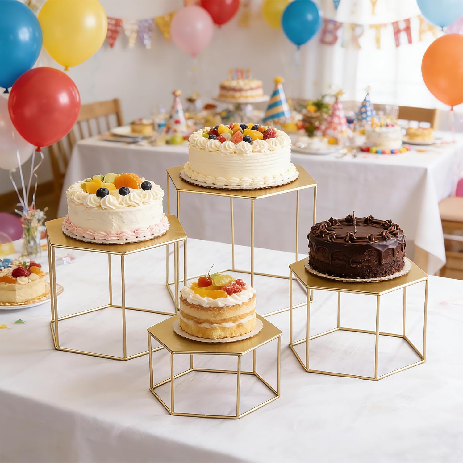 Garvee 4 Piece Gold Dessert Table Display Set, Metal Buffet Risers Display Stands, No Assembly, Space-Saving Nesting Cake Cookie Stands for Party Wedding Birthday