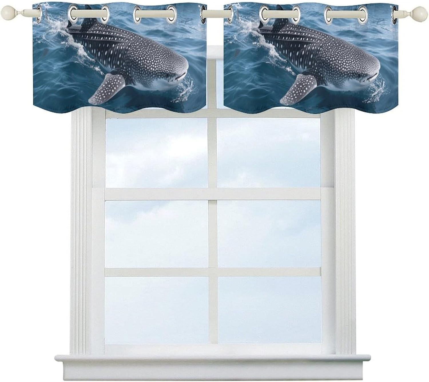 Whale Shark Valance for Windows, 2 Pack Kitchen Curtains Modern Home Decor, Soft Blackout Window Curtains for Living Room & Bedroom, 18 X 52 Inch