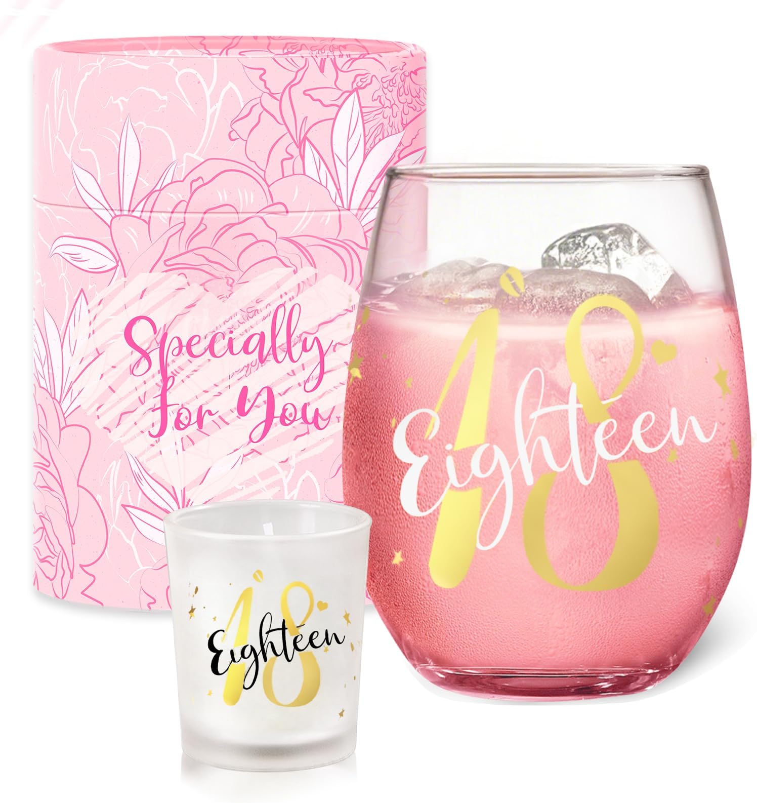 Yalucky 18th Birthday Gifts for Girls Stemless Wine Glasses Personalised Gifts for Women Girls Unusual 18th Birthday Decorations Gift Presents for Women Best Friend Sister Anniversary Glasses