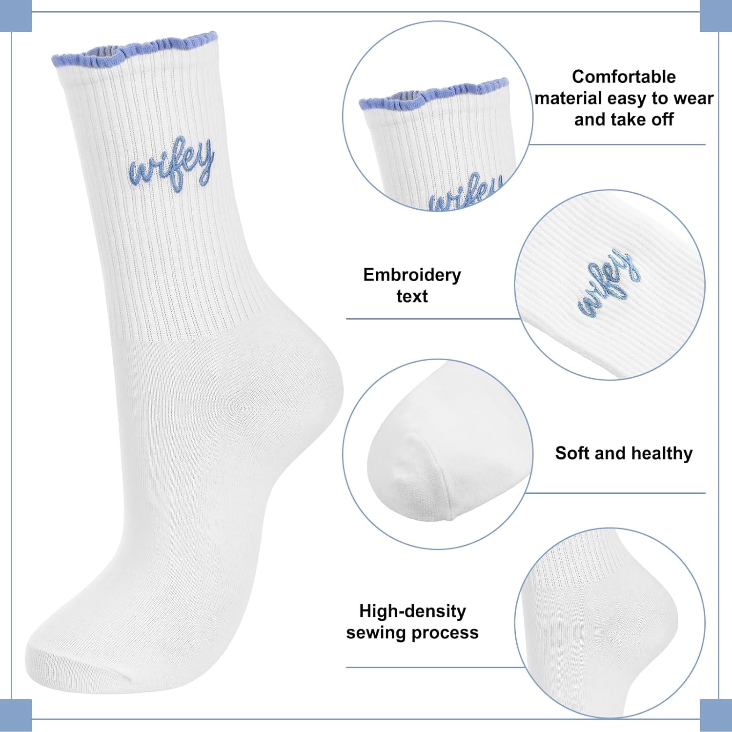 Crew Socks White Cotton Wedding Socks Bride to Be Gifts Bridesmaid Wife Gifts for Newlywed Couple - Image 5