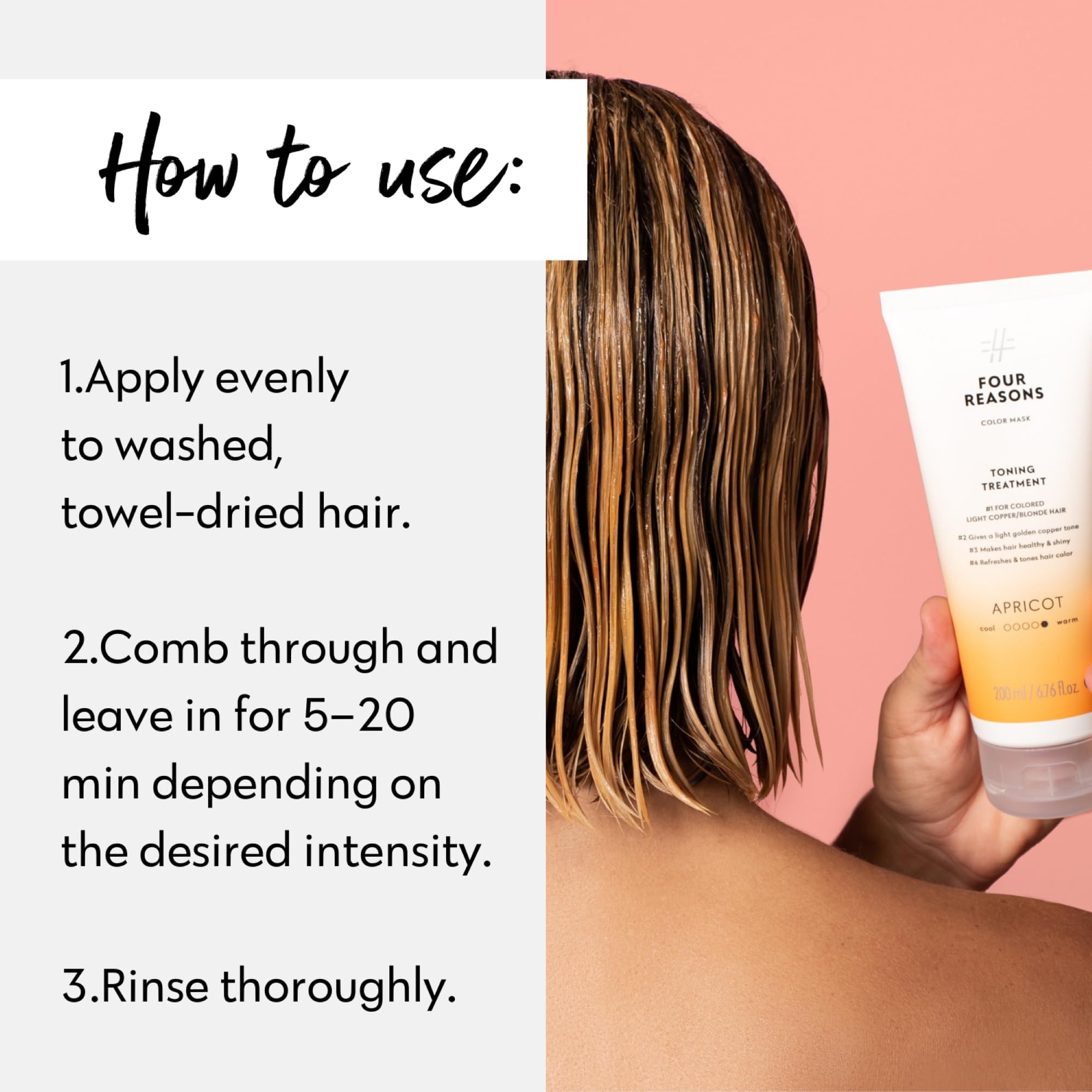 Four Reasons Maschera colorante Shampoo tonificante Albicocca Colori 250 ML – Shampoo pigmentato senza solfati per capelli tinti di rame chiaro o biondi