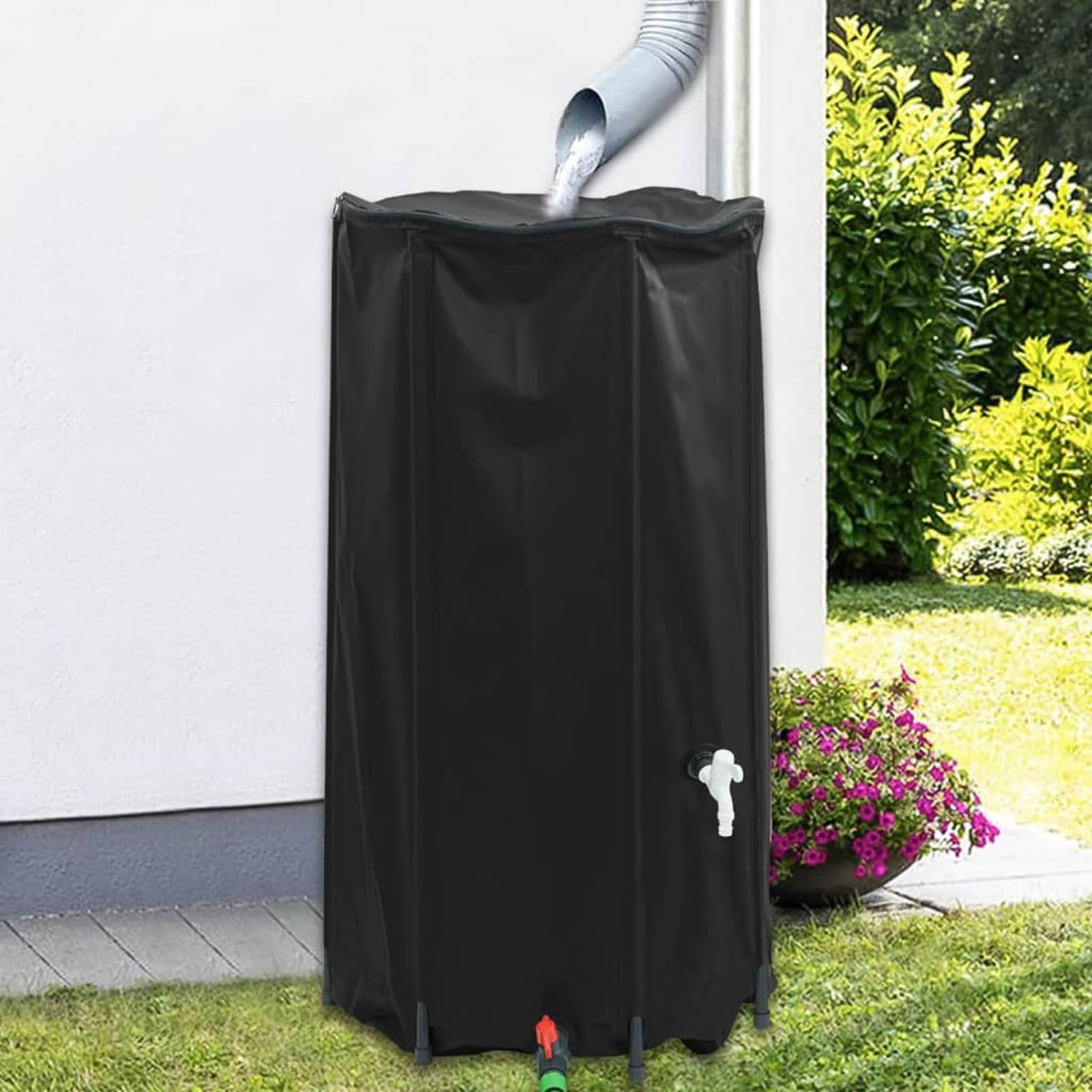 IKAYAA Deposito Agua Lluvia Plegable, Bidón con Grifo, Barril Plegable, Deposito Agua Camper, Fácil Montaje, Recolección Agua Lluvia - 100 litros Negro