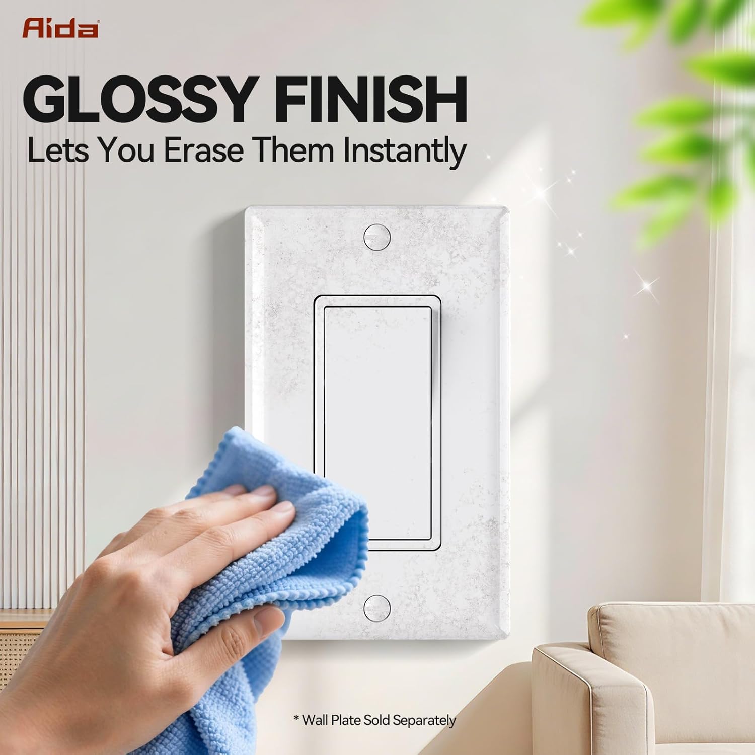 AIDA 4 Way Switch Decorative Light Switch, 15Amp, 120/277 Volt, 4 Way Decorative Light Rocker Switch Replacement, Self-Grounding, Residential and Commercial Grade, UL Listed (10 Pack, Glossy White)