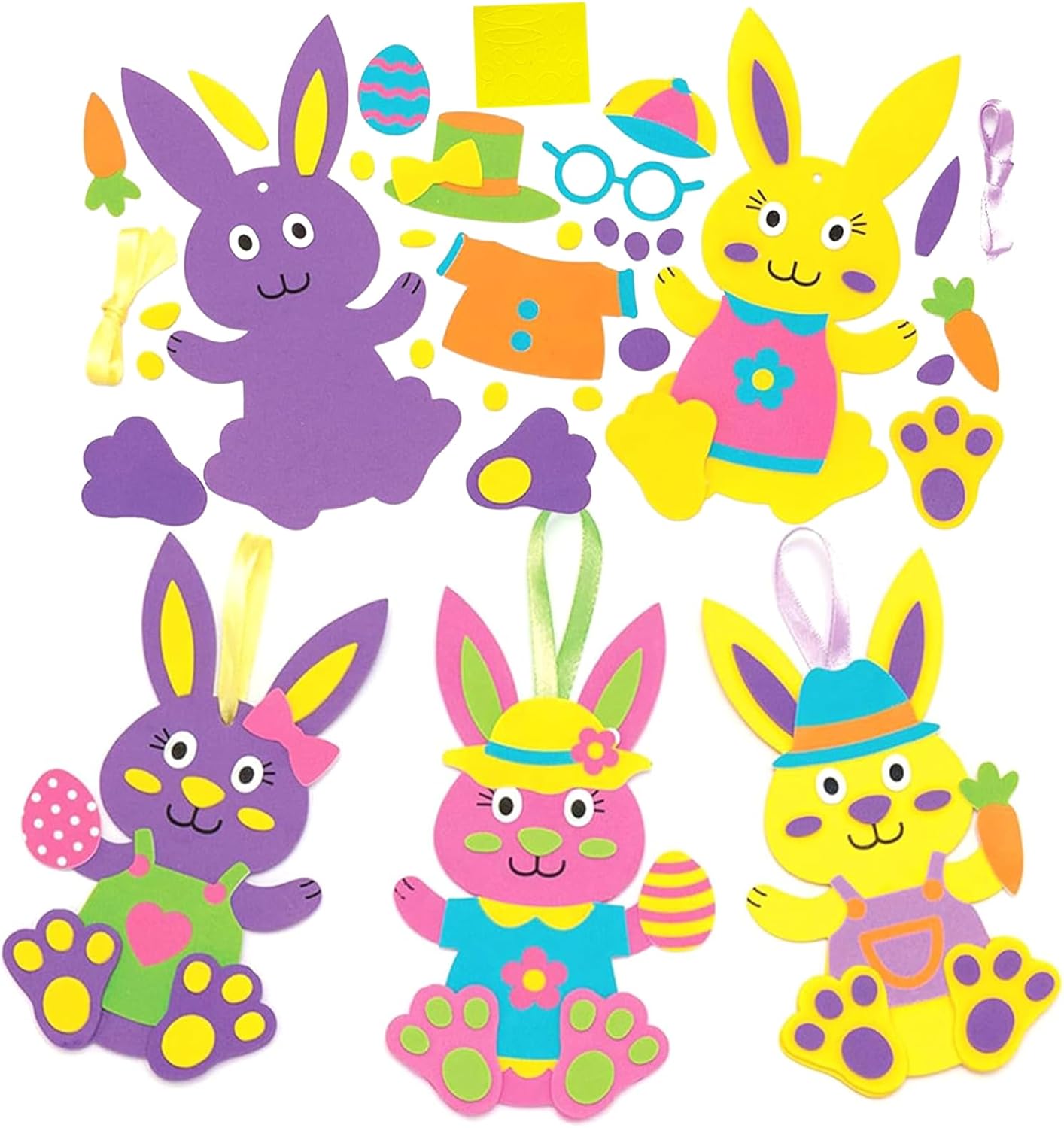 DvBCNMe Easter Craft Set, Craft Set Easter with Felt Easter Rabbits, Creative Easter Crafts for Family Activities, Spring Decoration with EVA Foam Accessories