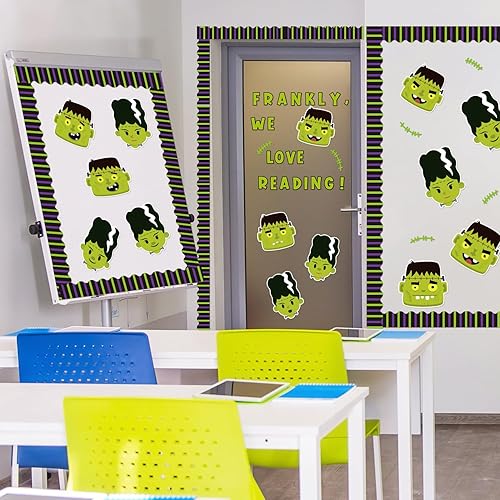 Miniatura 4 de Haooryx Juego de 118 tablones de anuncios con texto en inglés «Frankly We Love Reading» para decoración de aula, recortes de personajes de monstruo