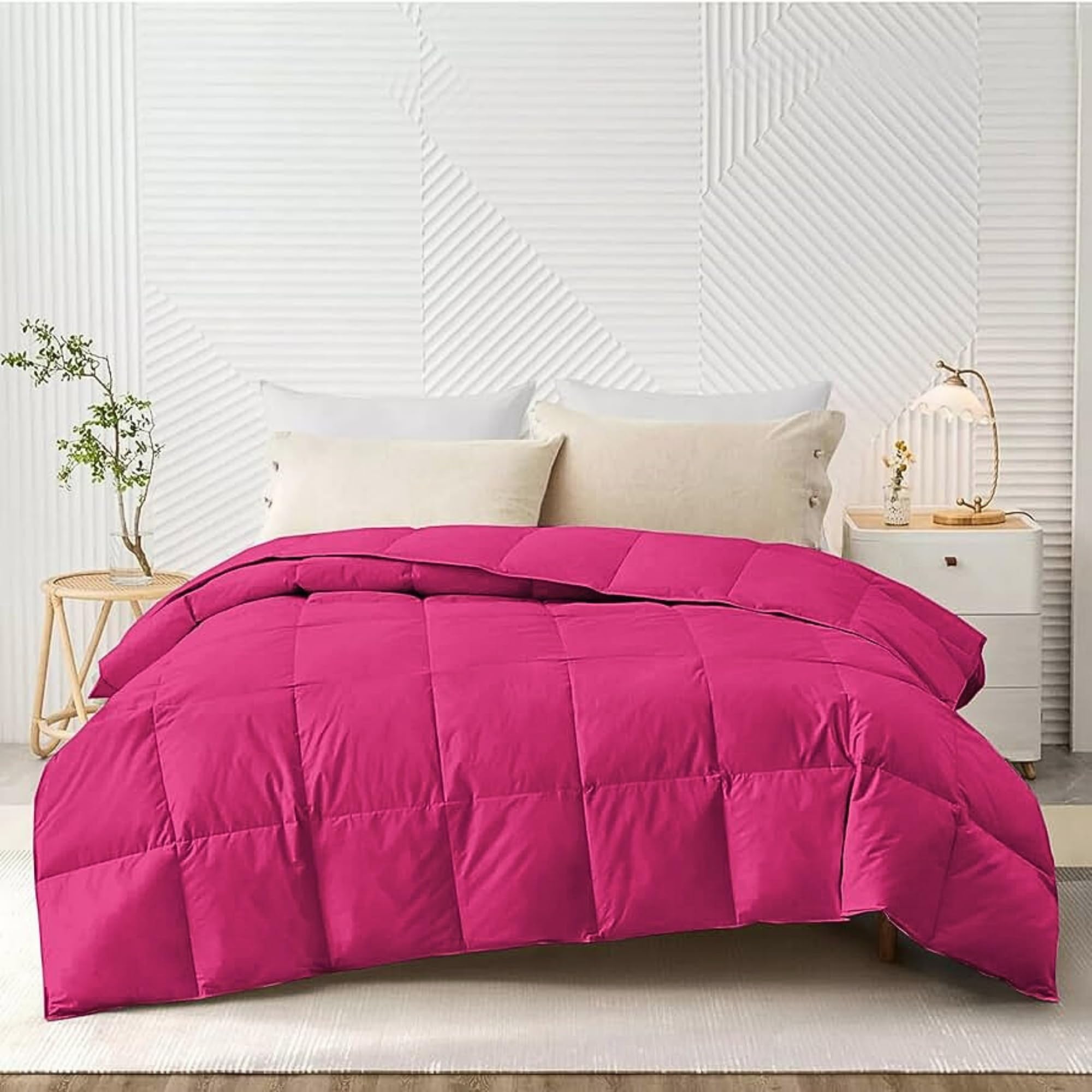 OSBED Premium Comforter Set with Cooling Bed Comforter & 2 Pillow Shams | Lightweight & Fluffy Down Alternative Filled Bed Duvets with Microfiber Cover for All Seasons (Pink, 135 x 200cm)