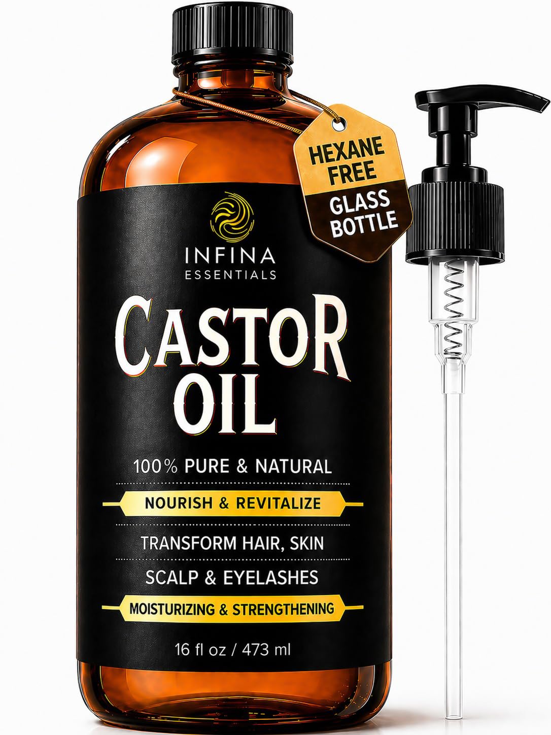 INFINA ESSENTIALS Pure Cold Pressed Castor Oil - Nourishing Hair Growth