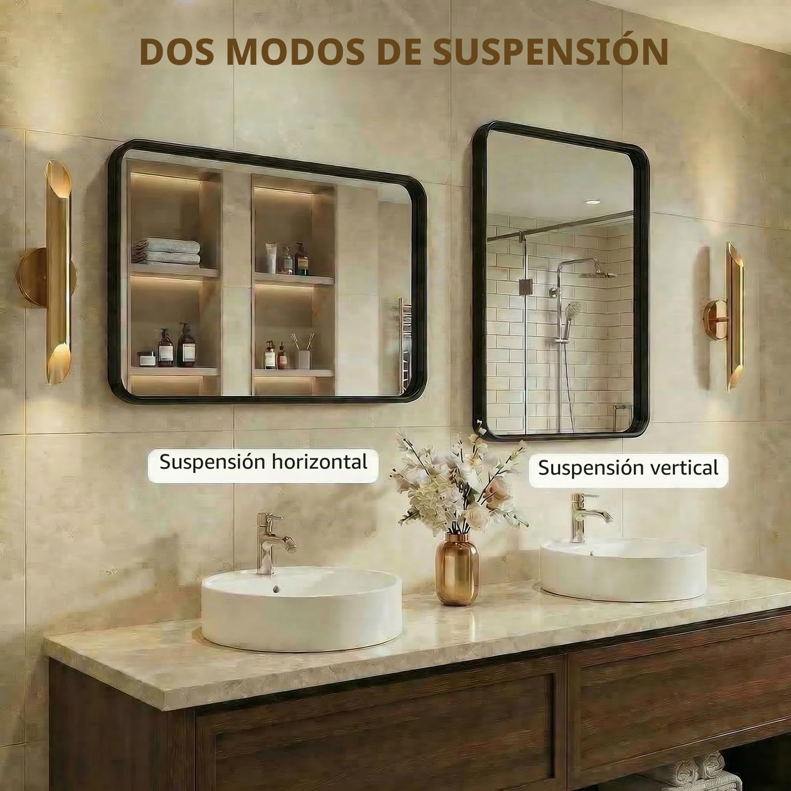 Clevich Espejo de pared rectangular de 90 x 60 cm, vidrio templado irrompible, marco de aluminio negro, espejo para baño/vestidor/sala de estar/decoración de pared