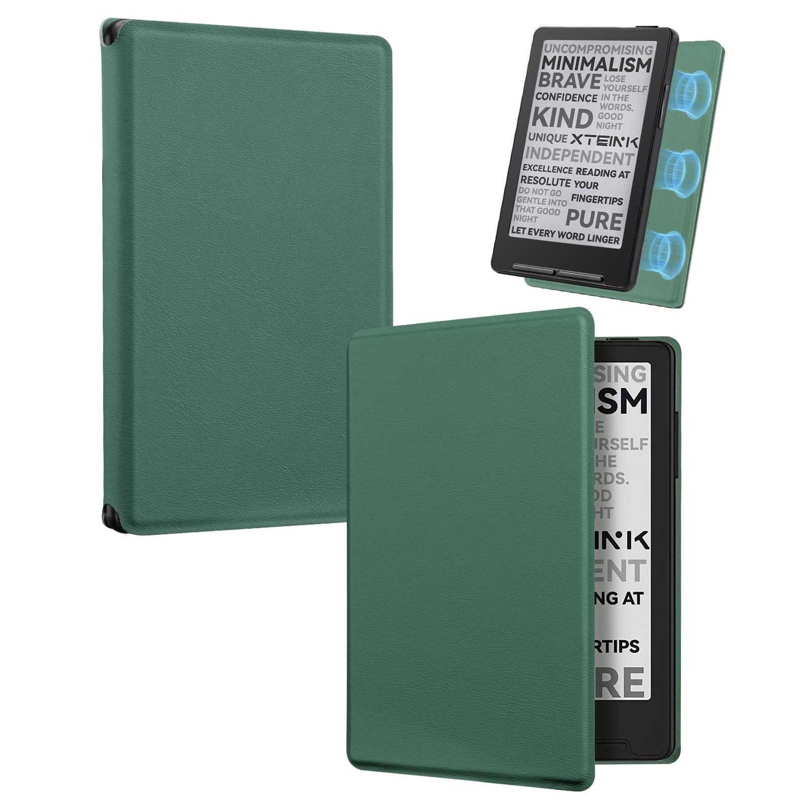 CoBak Magnetic Case for XTEINK X3 eBook Reader, 3.7" Ultra-Lightweight PU Leather Cover(Dark Green)