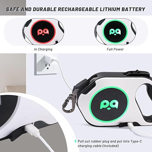 Miniatura 5 de QQPETS Correa retráctil para perro con luz LED recargable, cinta de nailon resistente de 16 pies para paseos nocturnos de hasta 88 libras de