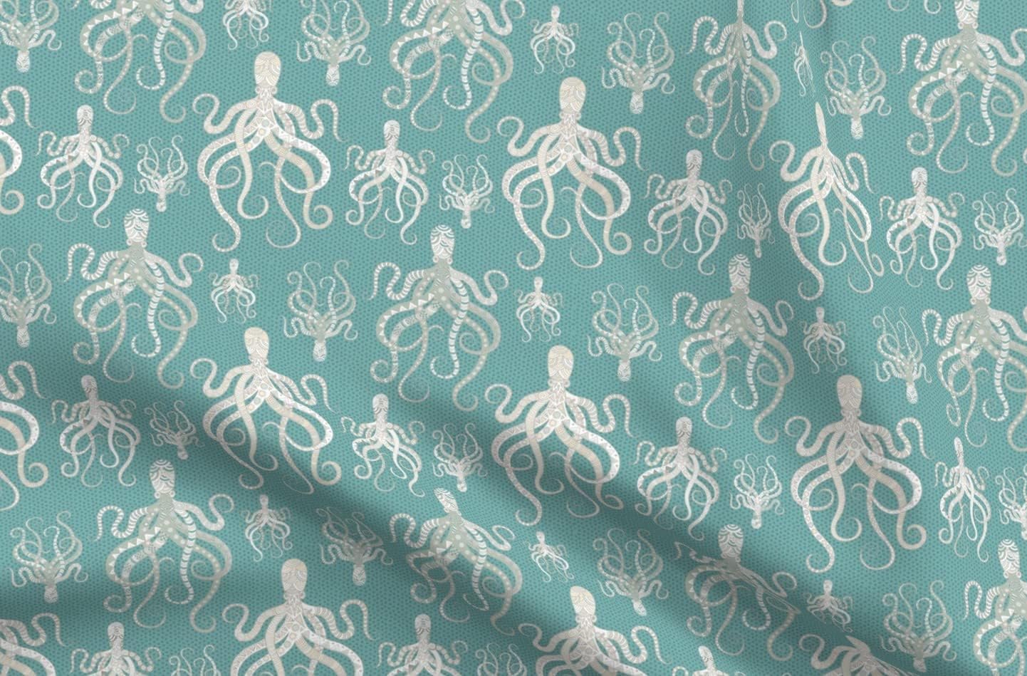 Spoonflower Fabric - Sage Octopus Tentacles Sea Life Creature Aquatic Beach Printed on Organic Cotton Sateen Fabric by The Yard - Sewing Quilting Apparel Home Decor