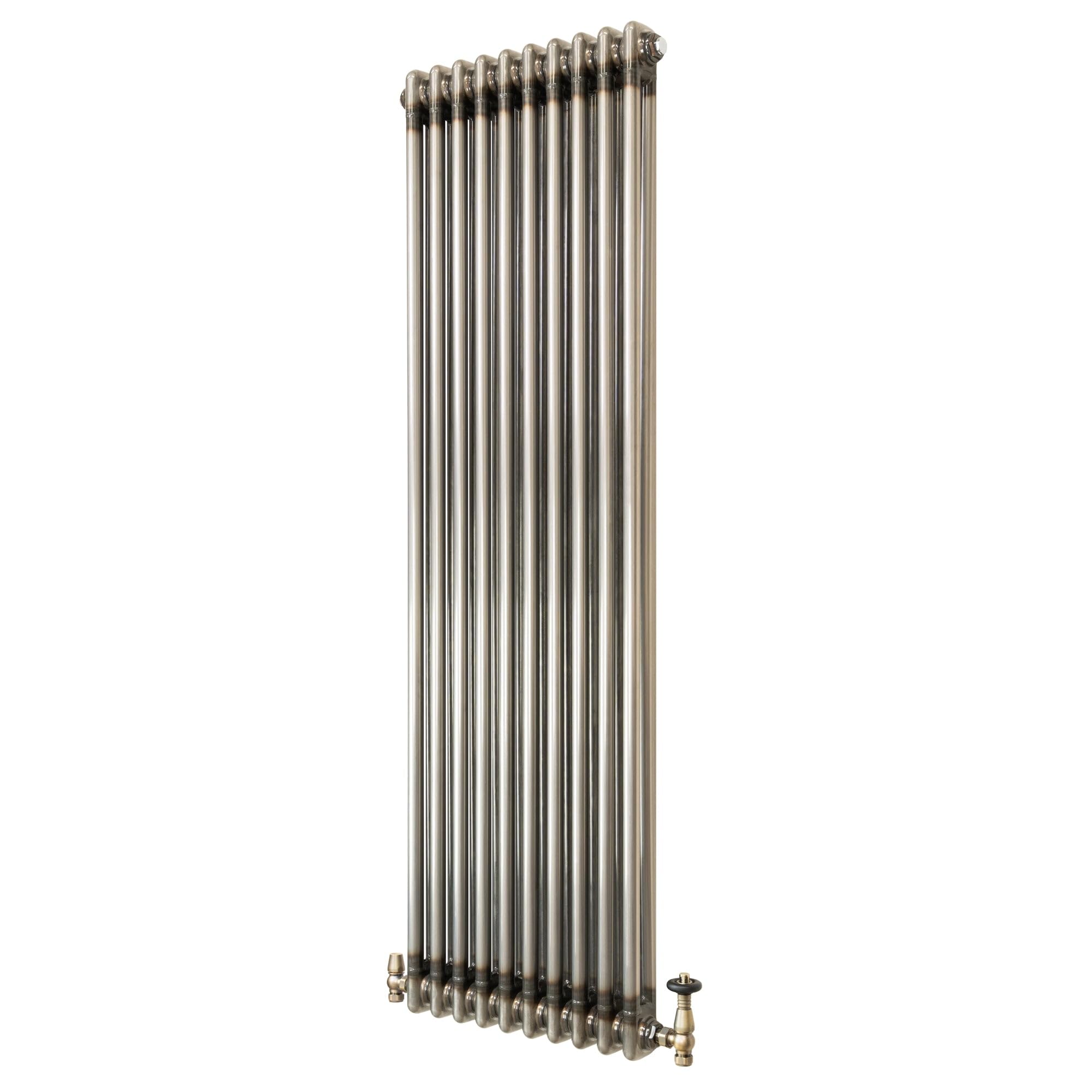 Monstershop Traditional 2 Column Radiator & Valves – 1500mm x 470mm - Raw Metal in Silver