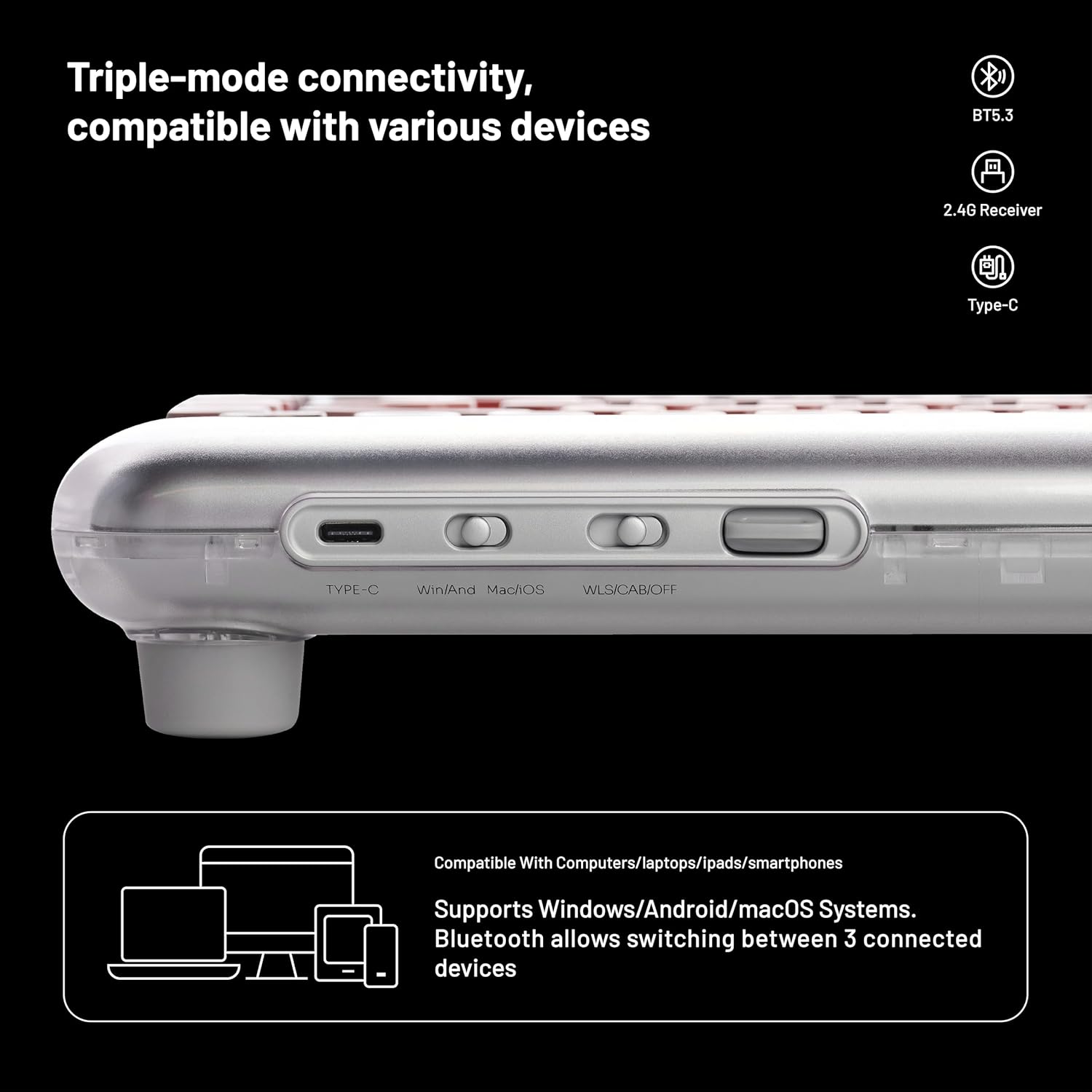 LOFREE DOT Lipstick Elegant 84 Keys Mechanical Keyboard, White Backlit Hot-Swappable Rechargeable Wireless Keyboard with Gasket Design, 3 Modes Connection for Windows, macOS/GATERON Linear Switches - Image 7