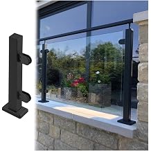 Balustrade Posts Black Glass Balustrade Clamps Commercial Heavy Duty Floor Standing Railing Post Hallway Deck Landing HandrailBlack End Post,H 95cm/37.4in