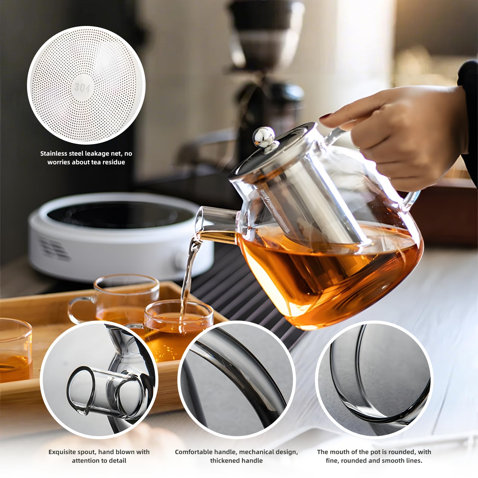 Teiera in vetro con pressofiltro in Acciaio Inox Bodum Assam 1,5 L, Manico trasparente | Negozio Cucina