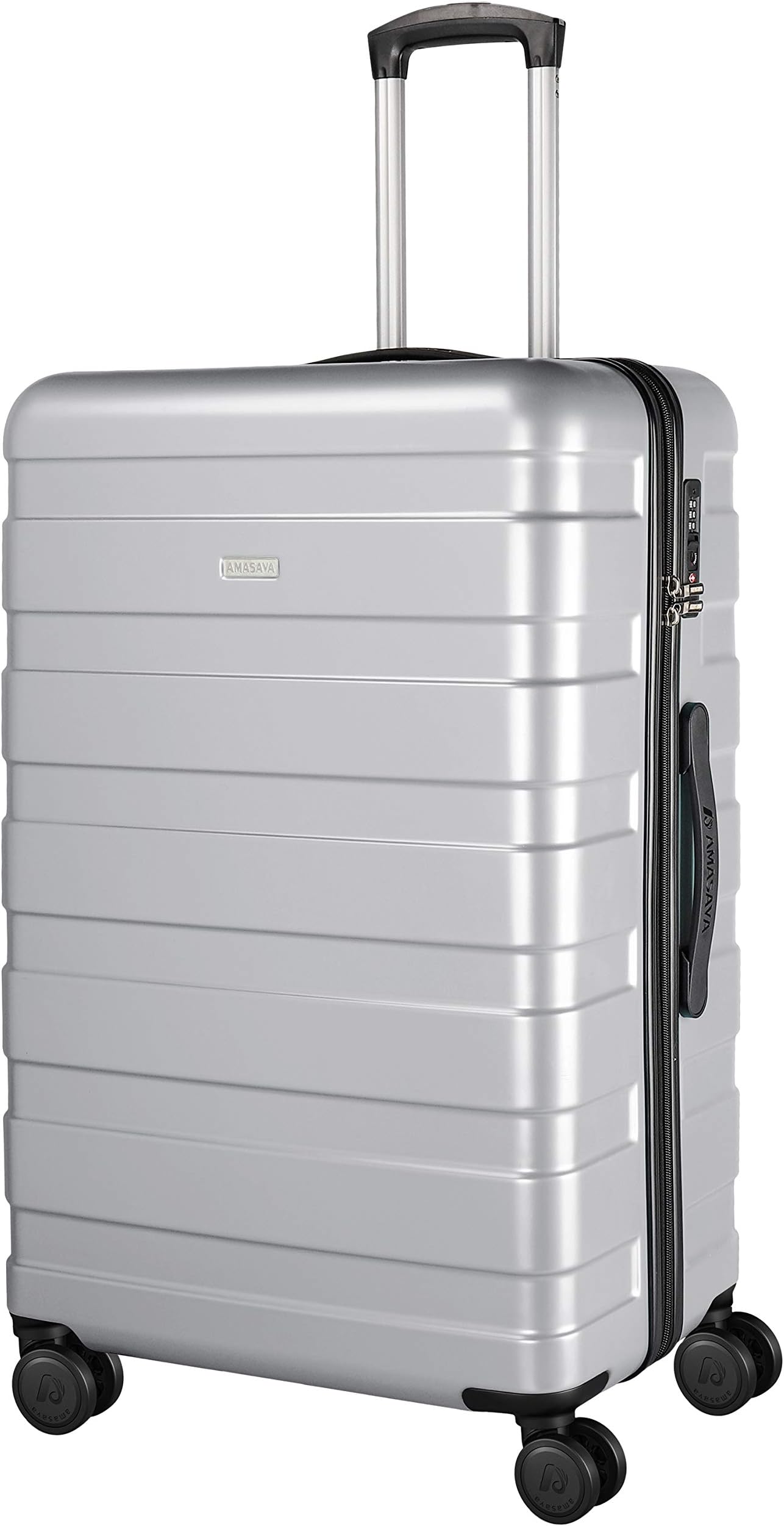 Amasava Luggage Suitcase Super Lightweight ABS Hard Shell Travel Carry On Trolley 4 Spinner Wheels Suitcase (Silver, L (76CM))