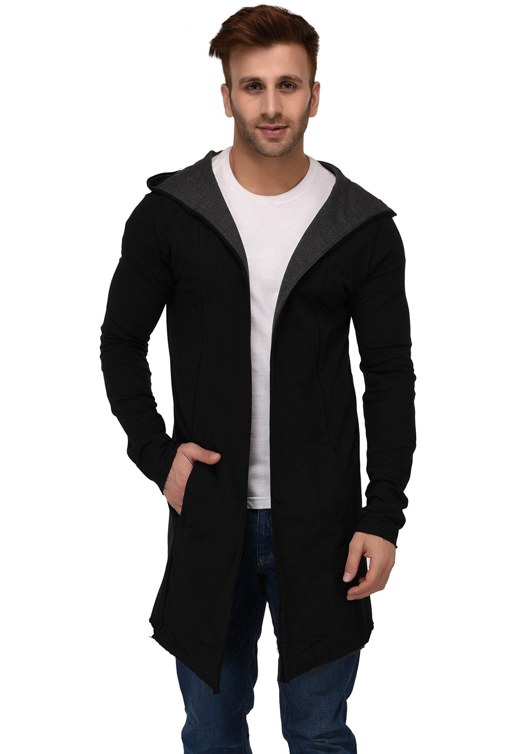 DENIMHOLIC Men's Cotton Hooded Neck Cardigan (HM-CONTRAST_Black_Medium) - Image 5 thumbnail