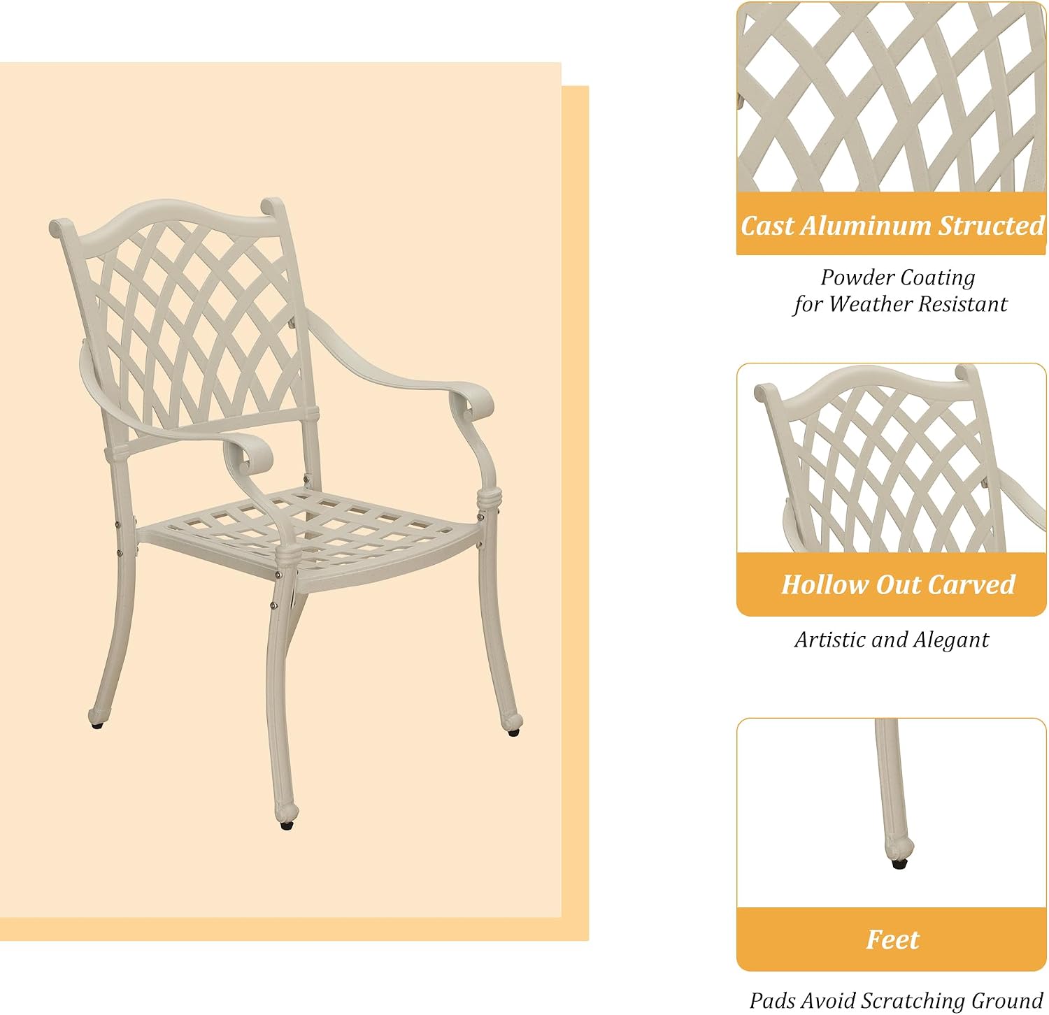 Clihome Patio Dining Chairs 2PCS Bistro Chairs Cast Aluminum Patio Furniture Outdoor Garden Chair Outdoor Patio Chairs Metal Patio Chairs for Balcony, Porch, Backyard, Garden(White)