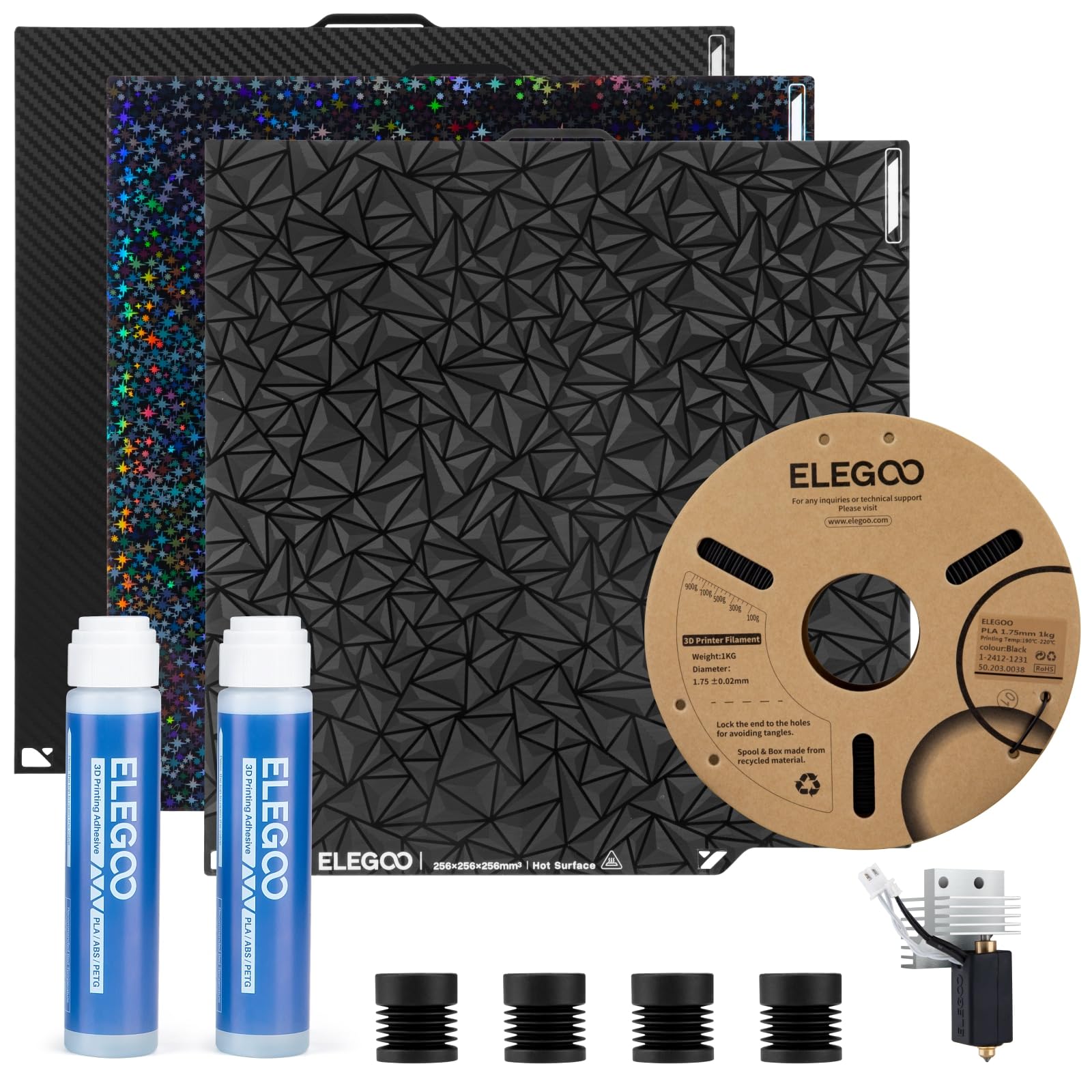 ELEGOO 3D Printer Starter Kit Für Centauri Carbon Mit PLA Filament, Beidseitigem Bauplatten-Set, Haftkleber, 0.4mm Gehärtetem Stahl-Düsenkit Und Anti-Vibrationsfüßen