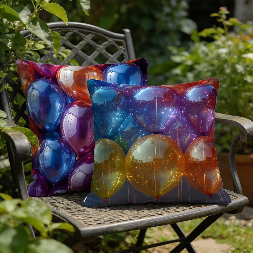 Poszewki na poduszki 80 x 80 cm, zestaw 2 kolorowych poszewek na poduszki na sofę, kwadratowe, lniane, dekoracyjne, balon, niewidoczny zamek błyskawiczny, dwustronny nadruk, na lato, wiosnę 5-923CUC
