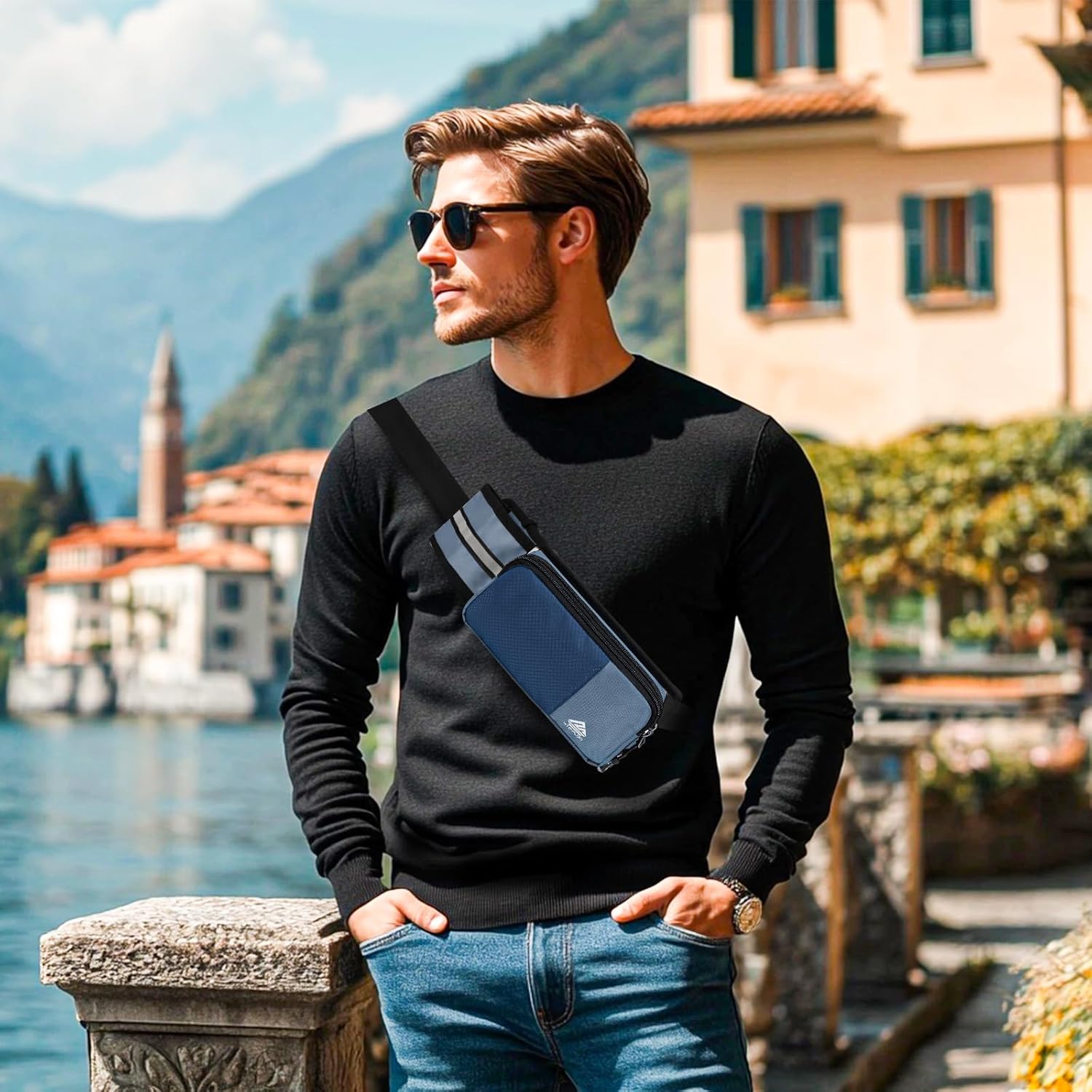 Fanny Pack for Women Men with Water Bottle Holder,Waist Bag for Hiking,Travel,Running,Dog Walking,Workout,Cycling (Dark Blue) - Image 7