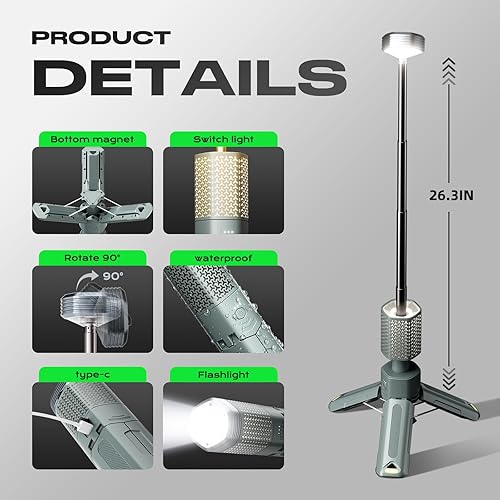 Miniatura 2 de Luz de campamento, linterna telescópica de campamento con bolsa de almacenamiento, plegable, magnética, batería de 10500 mAh, luces portátiles