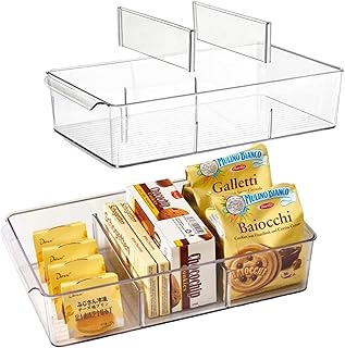 vacane Plastic Pantry Organization and Storage Bins with Removable Dividers, Pantry Organization Refrigerator Organizer Bins, Cabinet Organizers, 2 Pack 13.8" XL