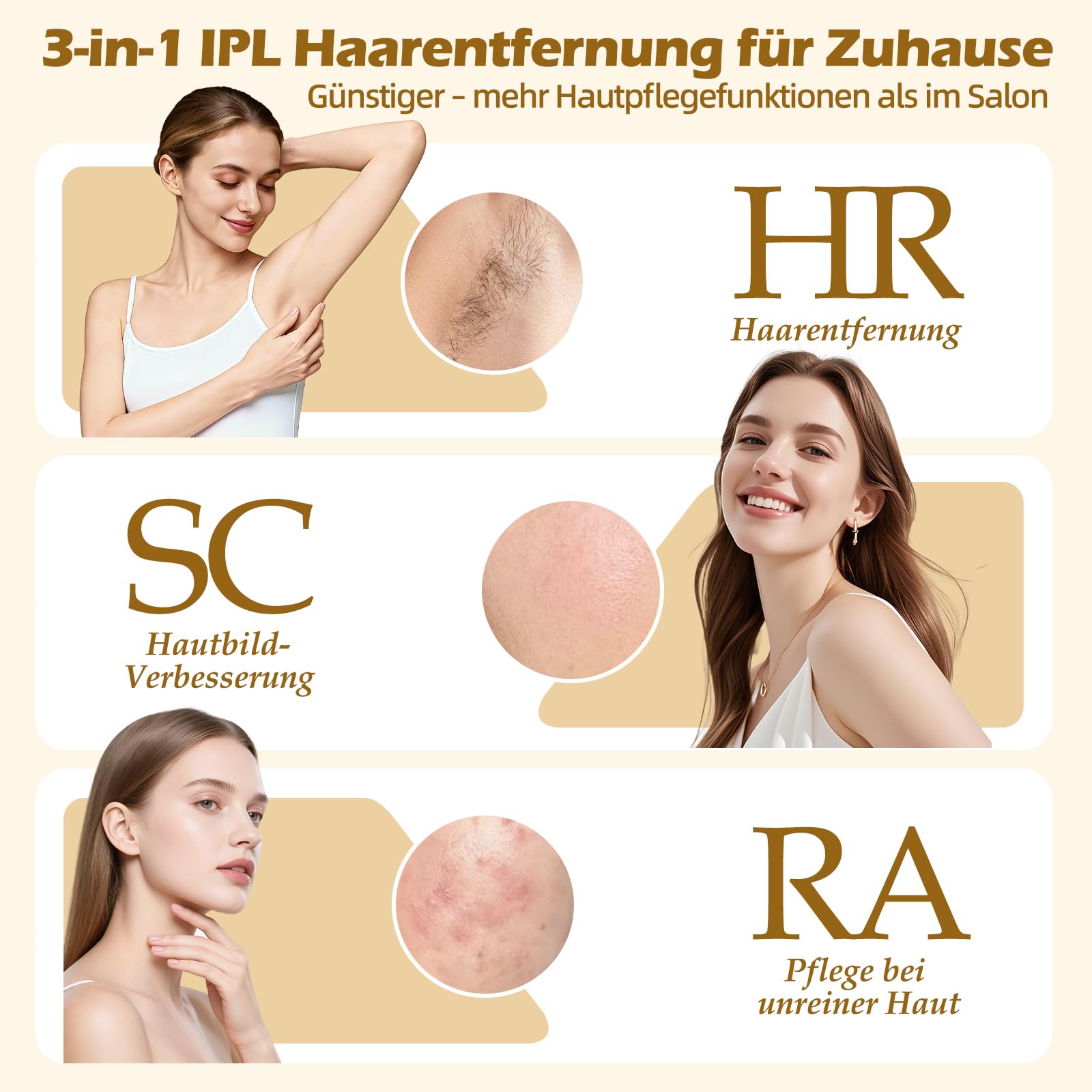 IPL Geräte Haarentfernung Laser Hair Removal mit Kühlfunktion, Epilierer für Gesicht, Arme, Achseln, Bikinizone, Intimbereich