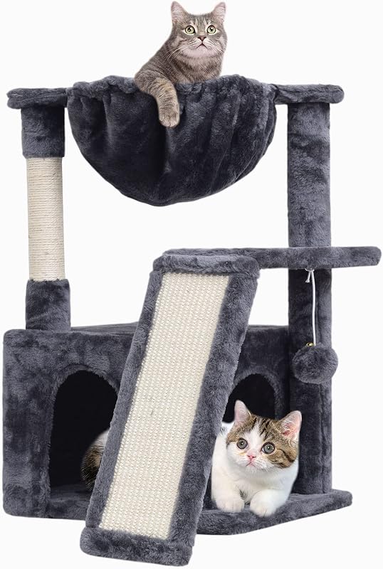 Árvore de Atividades para Gatos com Arranhador, Toca e Cesta SYANDLVY PAT14B Cinza Fumê