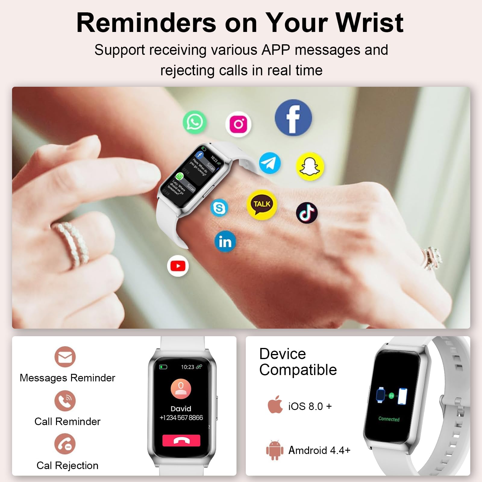 Smartwatch Damen mit Aluminiumgehäuse in Sliber, Ultra-Akkulaufzeit, 1,47 Zoll Fitness Tracker mit Pulsuhr SpO2 Schlafmonitor, 25 Sportmodi, Wasserdicht IP68 Fitnessuhr für iOS Android Phone, Silber