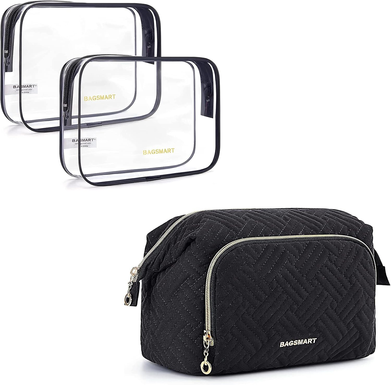 BAGSMART Clear Toiletry Bag with Travel Makeup Bag, 2 Pack