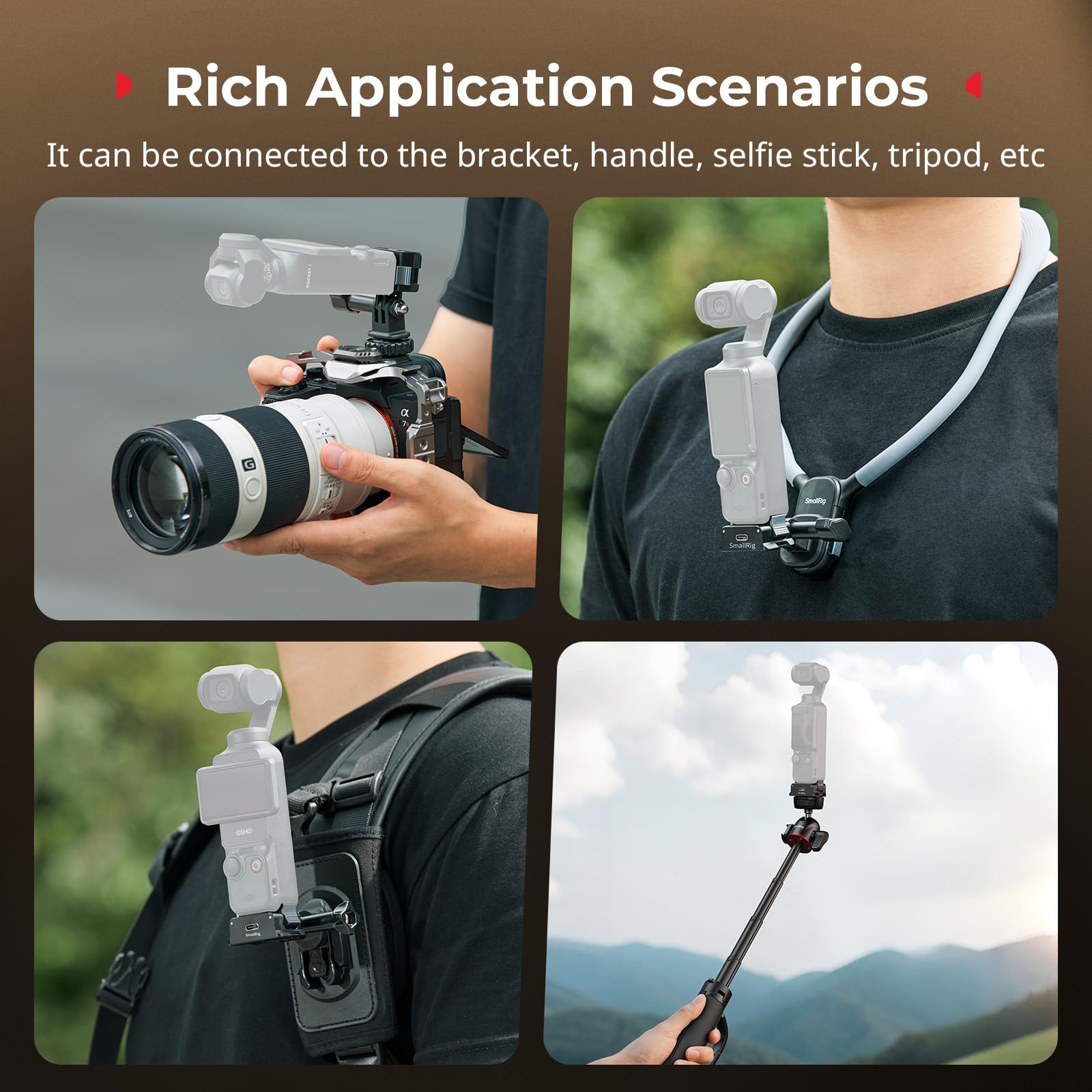 SMALLRIG Podstawa ładująca do DJI Osmo Pocket 4/3, aluminiowa stacja ładująca typu C z otworem na śrubę 1/4" i składanym mocowaniem z dwoma pazurami do statywów/sticków selfie - 5376