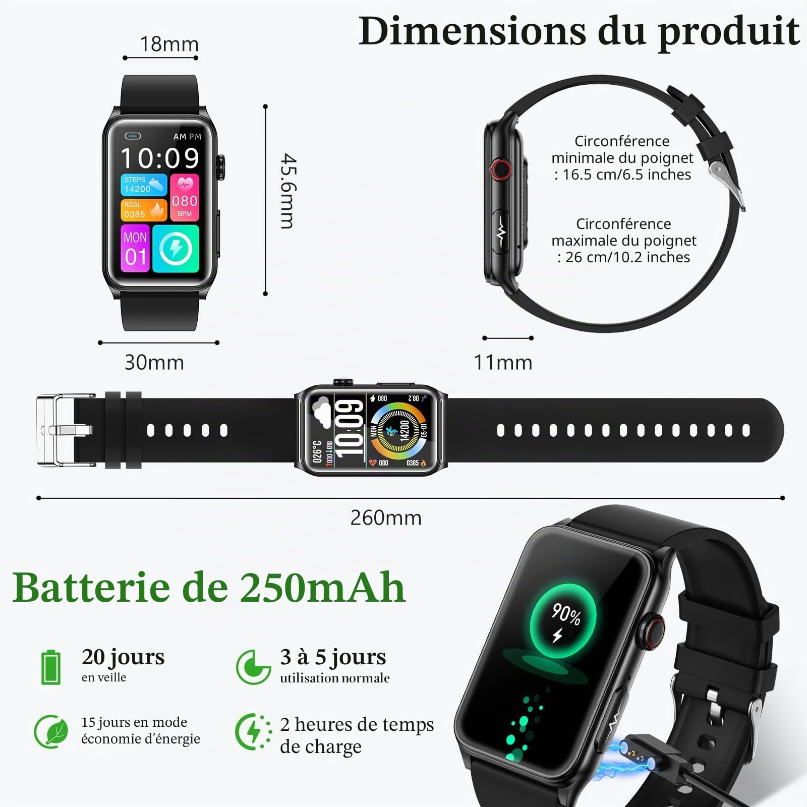 Marsyu Montre Connectée 1,57" Bracelet Intelligent Sportif Fitness Tracker