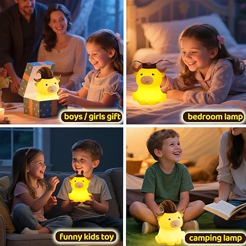 Miniatura 5 de DREAMING MY DREAM Highland Cow Night Light,Cute Dimmable Farm Animal Highland Cattle Lamp,Soft Bedside Lamp for Nursery Bedroom,Decor Gifts for