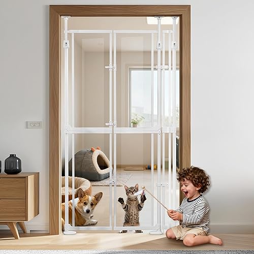 Puerta para gatos extra alta para puertas, 74.80-98.43 pulgadas de alto, puerta transparente para perros acrílica de 33.86-37.4 pulgadas de ancho,