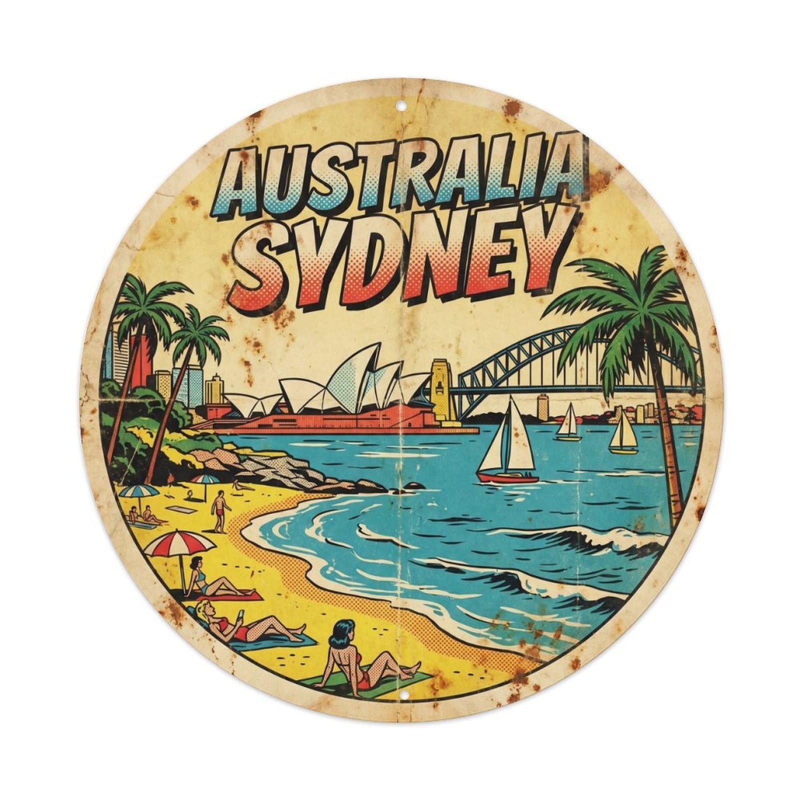 Olhnbad 08X08inch Style Australia Sydney Coral Reef Comic Color Travel Metal Tin Sign