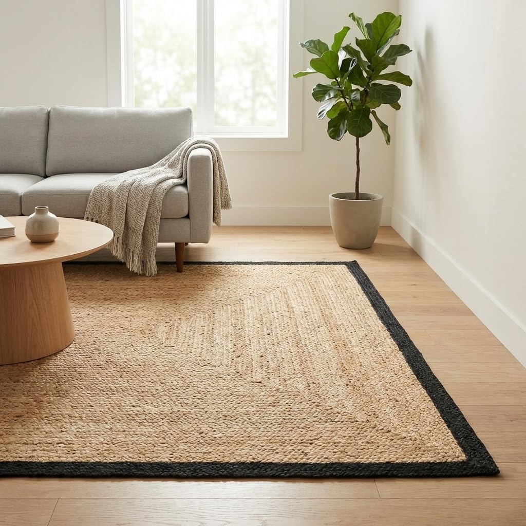 Fab Habitat Essentials Braided Area Rug - Black - Handwoven, Natural Fiber, Soft Underfoot - Natural Jute - Bedroom, Living Room, Dining Room - 5x8 ft