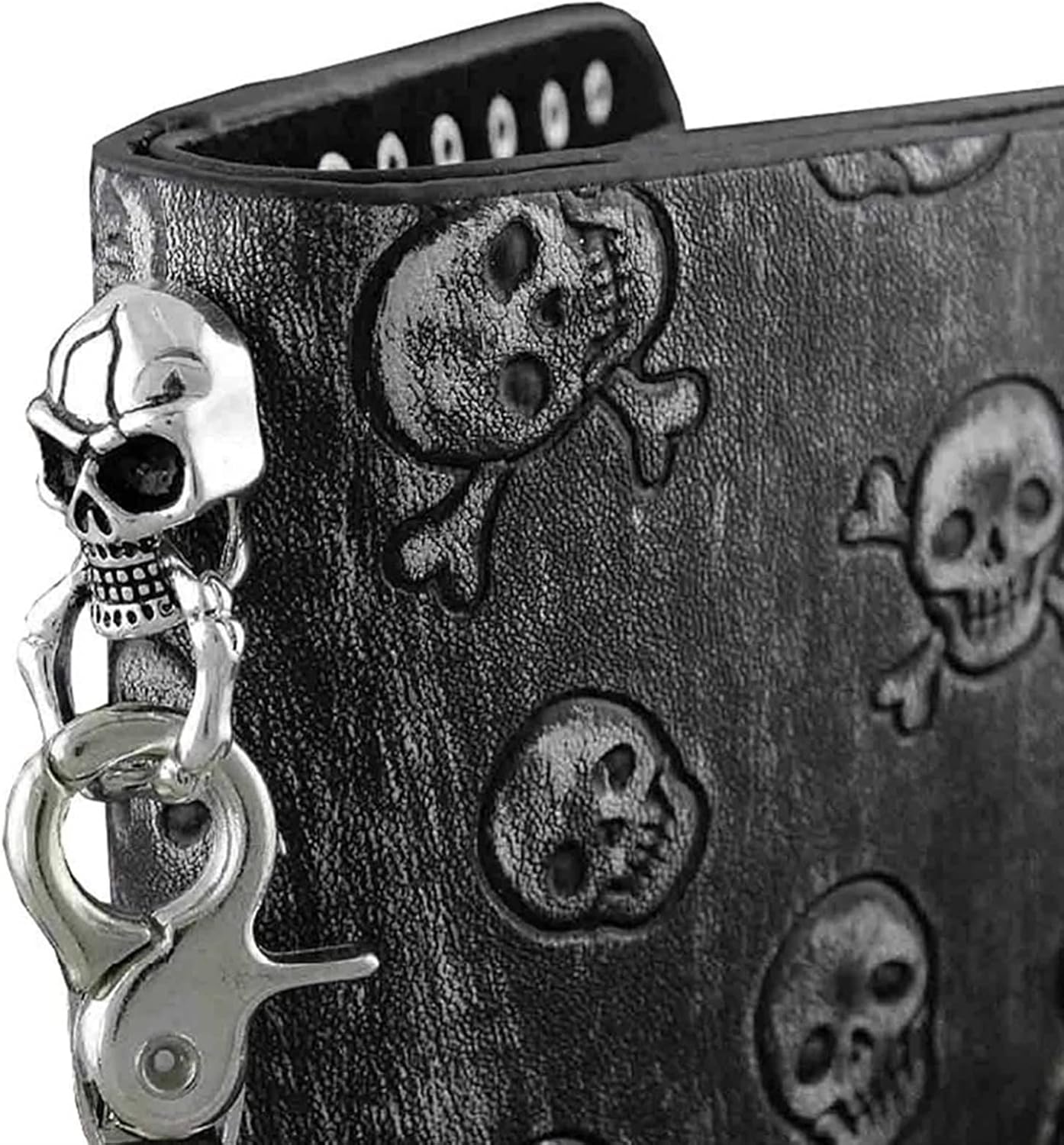 Mens Wallet with Chain Gothic Punk Mens Teens Skulls Leather Wallet with Anti Chief Jeans Key Chain for Men