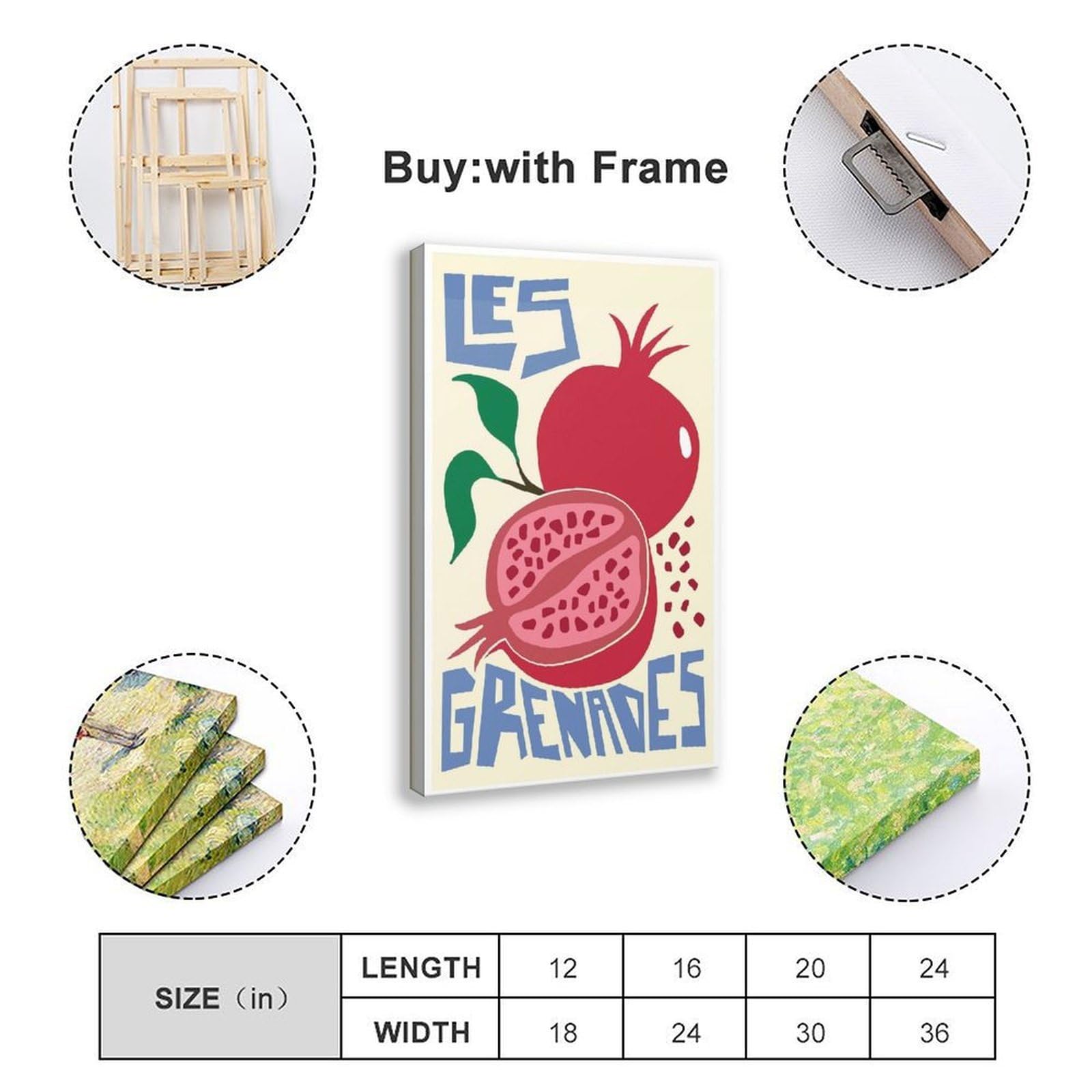 Granatapfel-Frucht-Illustrationsdruck, Leinwand-Poster, Wandkunst, Dekordruck, Bild, Gemälde für Wohnzimmer, Schlafzimmer, Dekoration, 50 x 75 cm