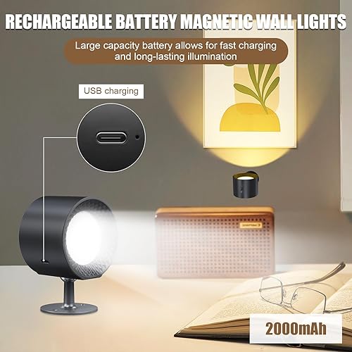 Miniatura 7 de AnnBay Aplique de pared funciona con pilas, lámparas LED de pared con atenuación, 3 temperaturas de color e iluminación RGB, apliques de pared