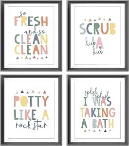 So Fresh and Clean Colorful Bathroom Art Poster Prints, Funny Bathroom Rules Word Art, Unframed 4-Piece Set, 8x10 Inches