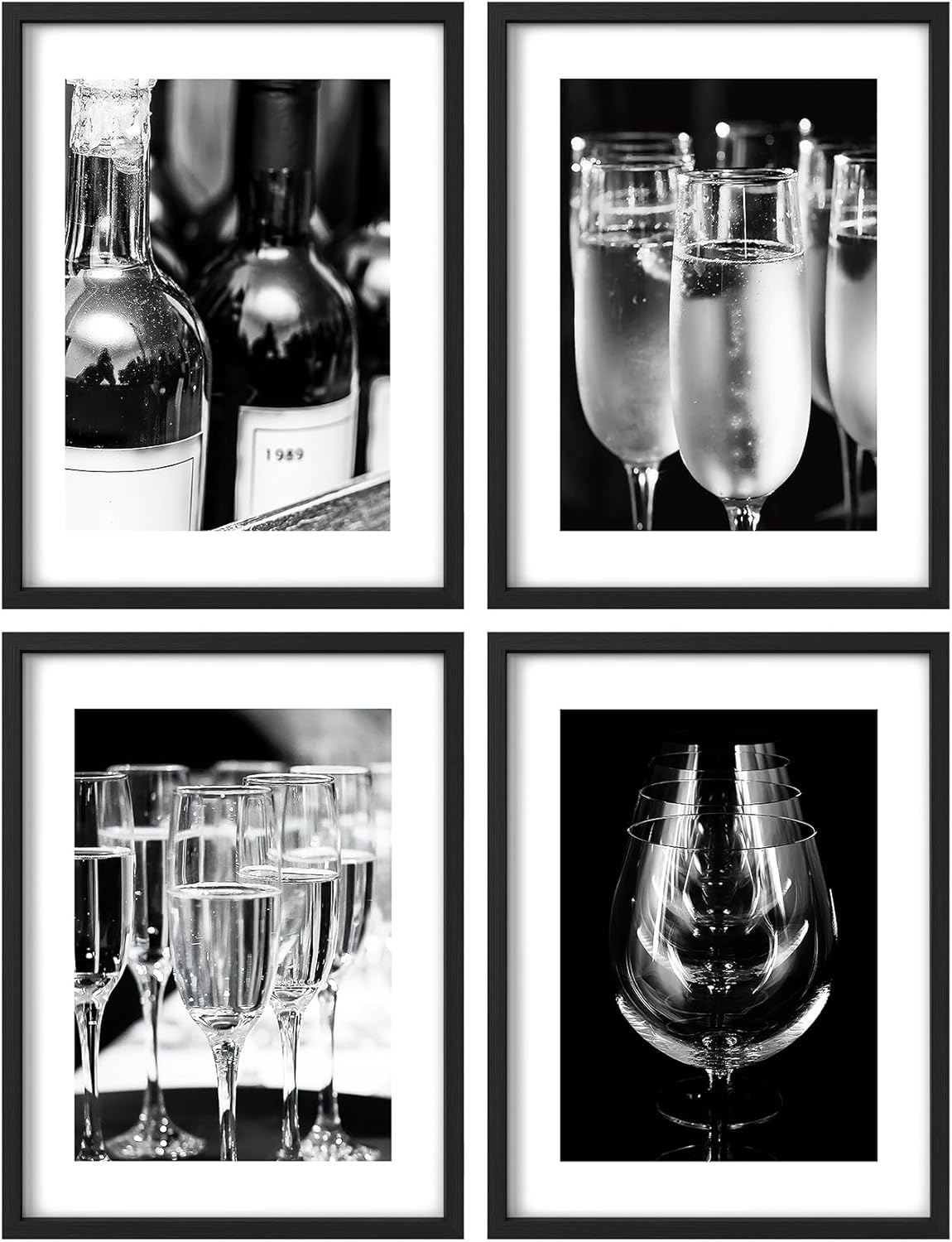 SIGNLEADER Framed Wall Art Collage Gallery Print Set, Black White Wine Champagne Glass Drinks Modern Art Minimal Culinary Celebrations for Living Room, Bedroom, Office - 12" x 16" x 4 Black