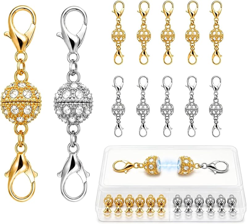 Magnetic Necklace Clasps and Closures, 12PCS Gold & Silver Magnetic Lobster Clasp Extenders for Necklaces & Bracelets, Easy Jewelry Converter for Women, Seniors, and Everyday Wear
