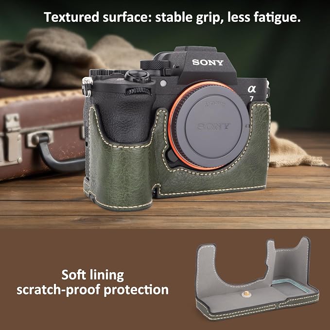 Funda media para cámara Sony A7 V en cuero PU verde miniatura 4