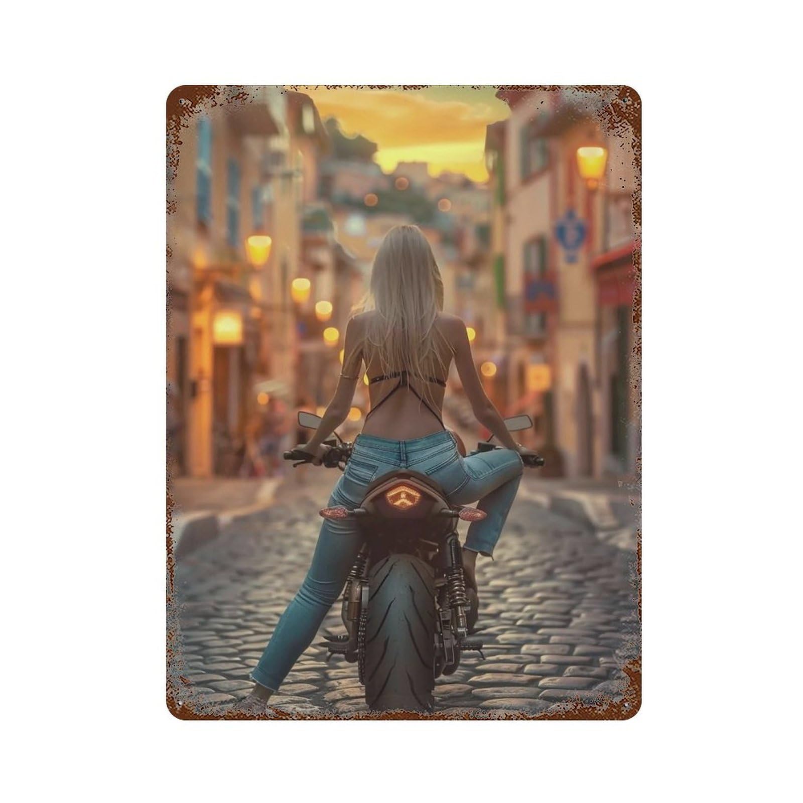FHUYEURHRY Biker Woman 01 Wall Decor Retro Iron Vintage Art Metal Tin Sign Poster Modern Home Cofffee Club Art Bar Shop Decorations Style 40x30cm