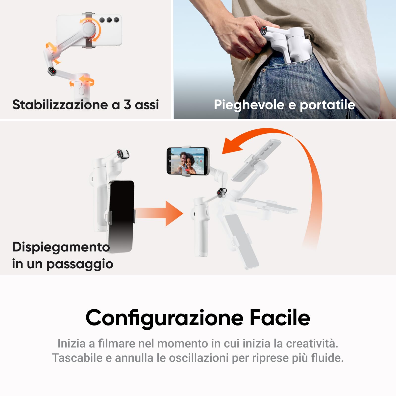 Insta360 Flow 2 Plus Pack Tracker IA Bianco - Gimbal Pieghevole per iPhone/Android, Tracciamento IA con tutte le app, Tracciamento di Gruppo, Treppiede/Selfie Stick Integrato, Controllo Remoto, Viaggi