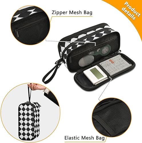 Miniatura 2 de Nylon grande cremallera lápiz bolsa cuadros negro blanco gran capacidad lápiz lápiz caso papelería para hombre de escuela secundaria estuche para