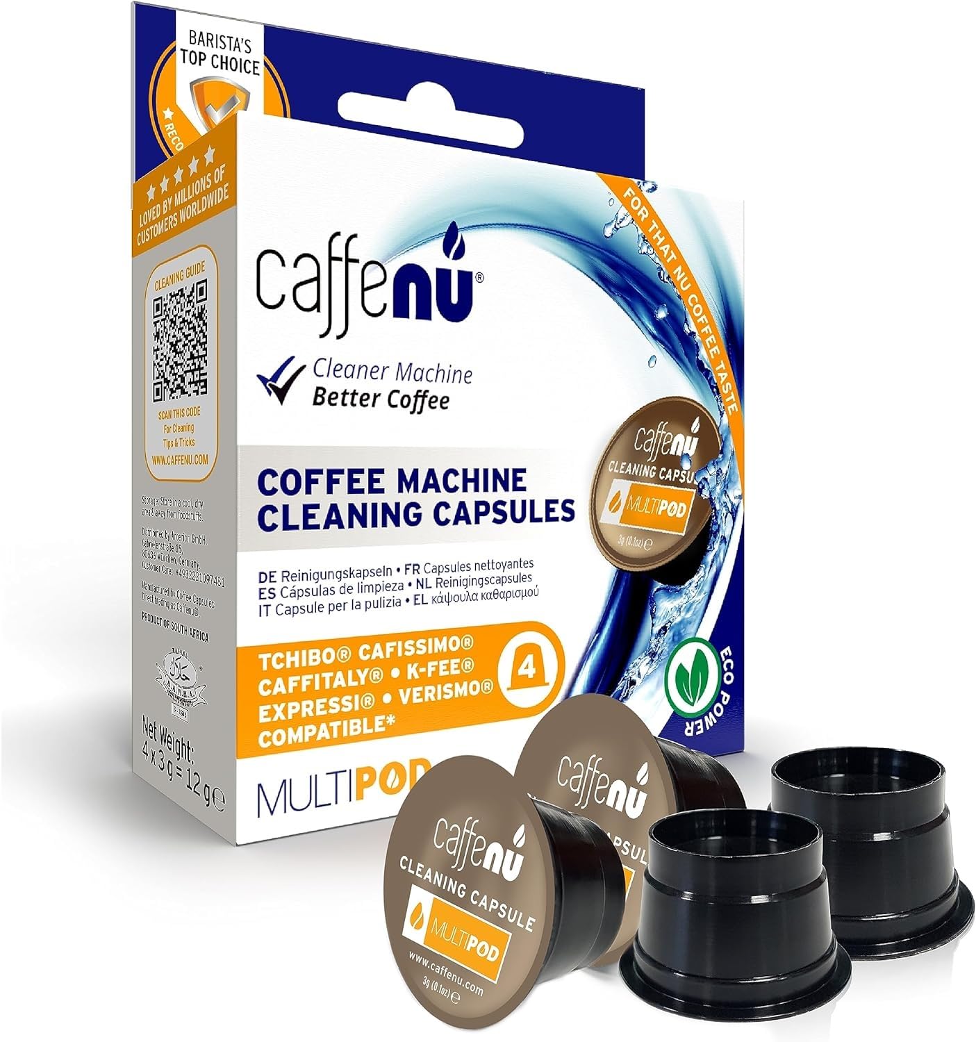 Caffenu Capsules de nettoyage Multipod - Nettoyeur de machine à café pour café frais - Capsules de nettoyage pour w/Tchibo, Cafissimo, Caffitaly, K-fee, Tealounge, Verismo & Expressi