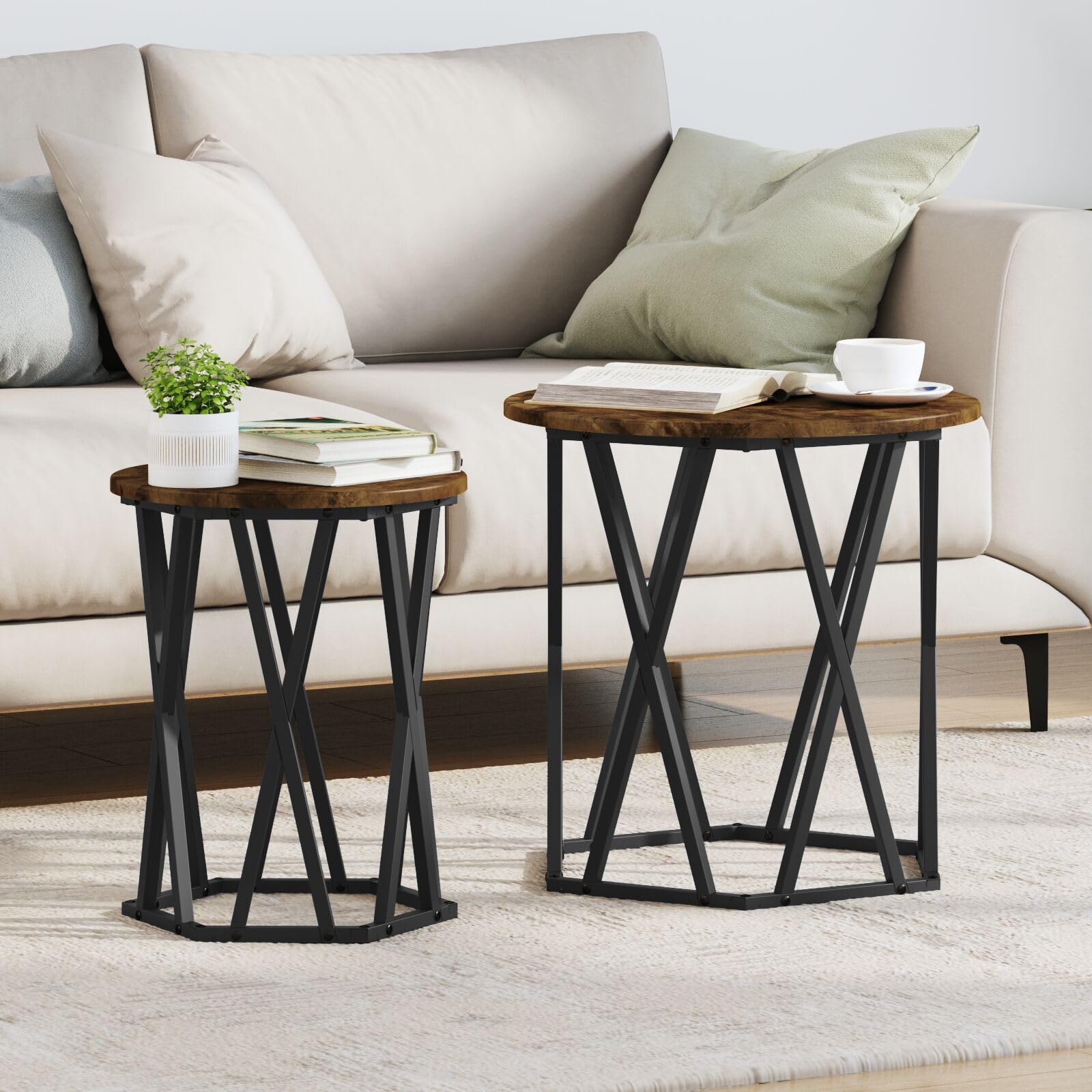 SXZenSpace 868263 Side Tables 2 pcs Smoked Oak Engineered Wood End Table,Side Table,Nightstand