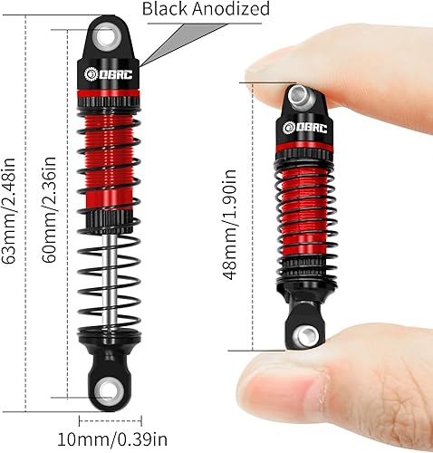 Miniatura 6 de OGRC - Amortiguador roscado de aceite de 2.362 in, amortiguador roscado para TRX4M 118 RC Crawler piezas de actualización (negro rojo)
